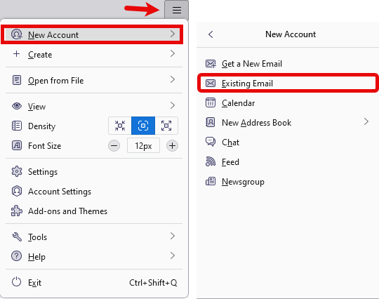 Thunderbird add existing email account