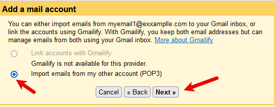 Import emails from my other account (POP3)