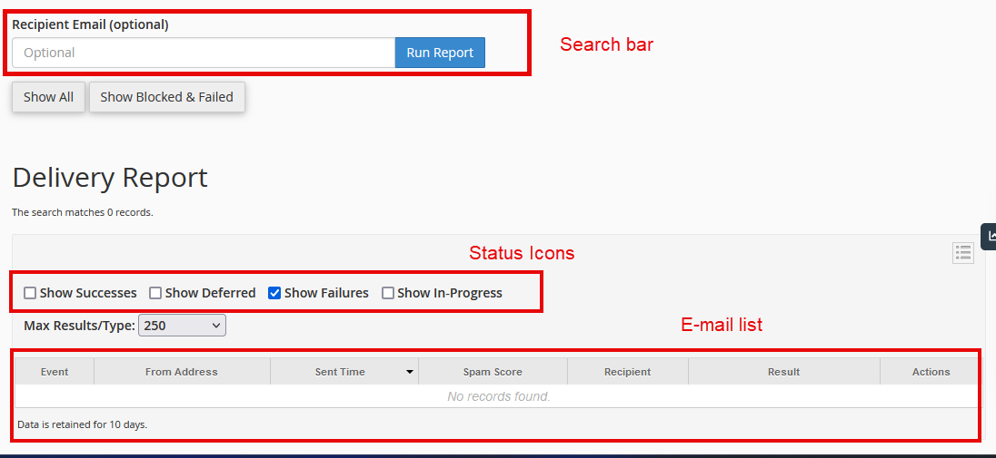 cPanel delivery tracking page