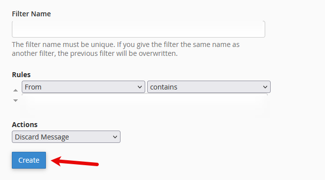 cPanel Filters Create