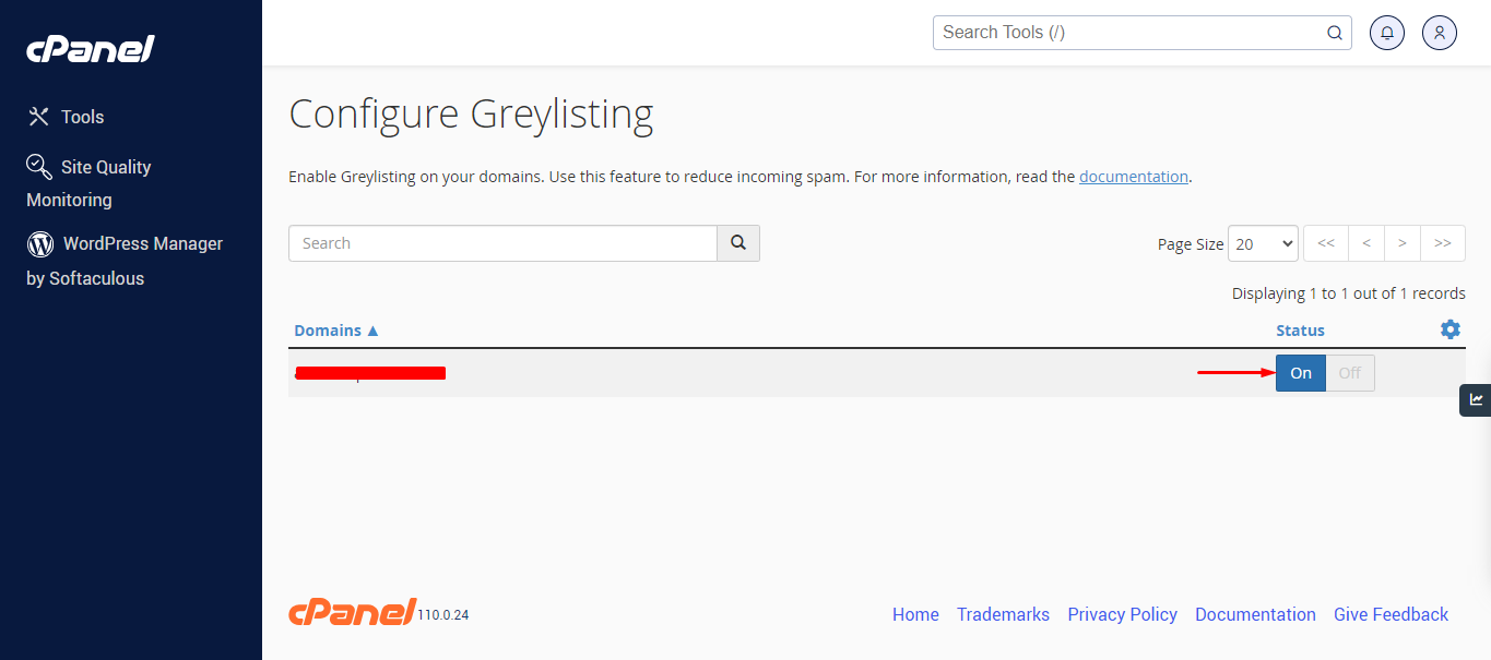 click the option on to enable configure greylsting