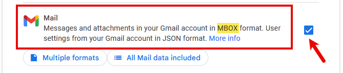 Google Takeout Select MBOX