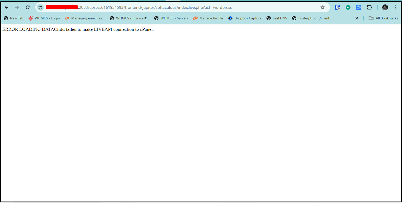 ERROR LOADING DATAChild Failed to Make LIVEAPI Connection to cPanel